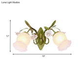 Korean Garden Green Blossom Wall Sconce Cream Glass Hallway Lighting