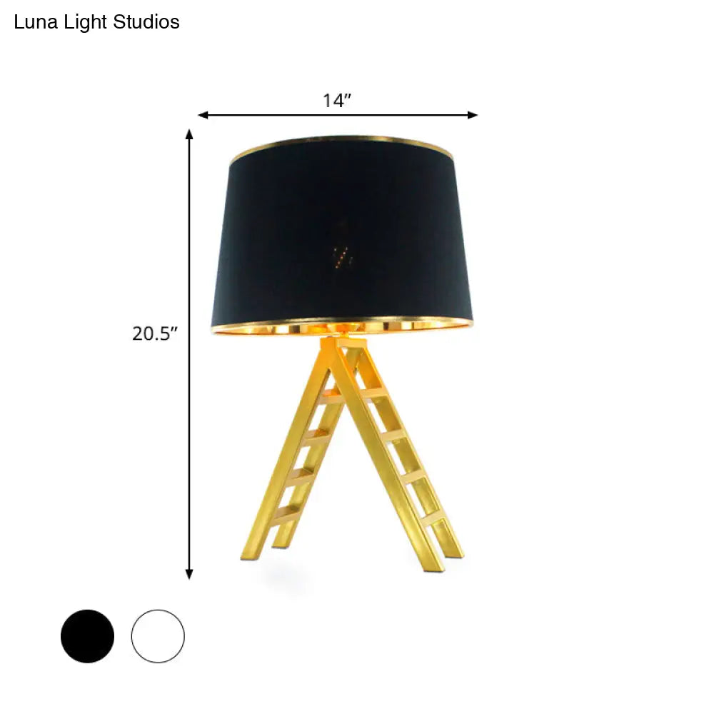 Ladder Shape Led Gold Nightstand Lamp With Modern Metal Base White/Black Fabric Shade