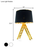 Ladder Shape Led Gold Nightstand Lamp With Modern Metal Base White/Black Fabric Shade