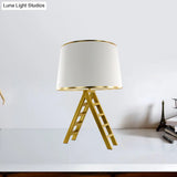 Ladder Shape Led Gold Nightstand Lamp With Modern Metal Base White/Black Fabric Shade