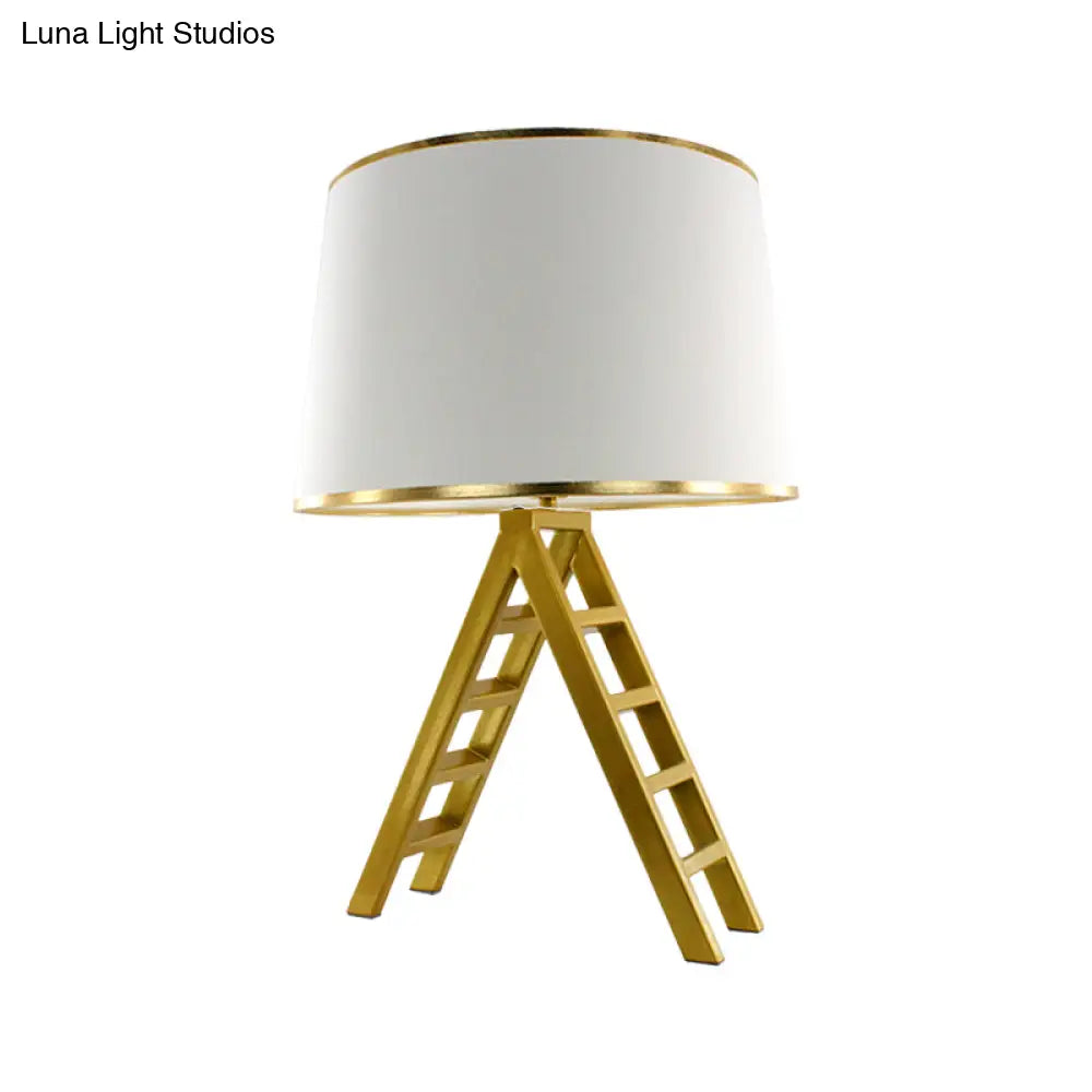 Ladder Shape Led Gold Nightstand Lamp With Modern Metal Base White/Black Fabric Shade