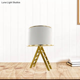 Ladder Shape Led Gold Nightstand Lamp With Modern Metal Base White/Black Fabric Shade