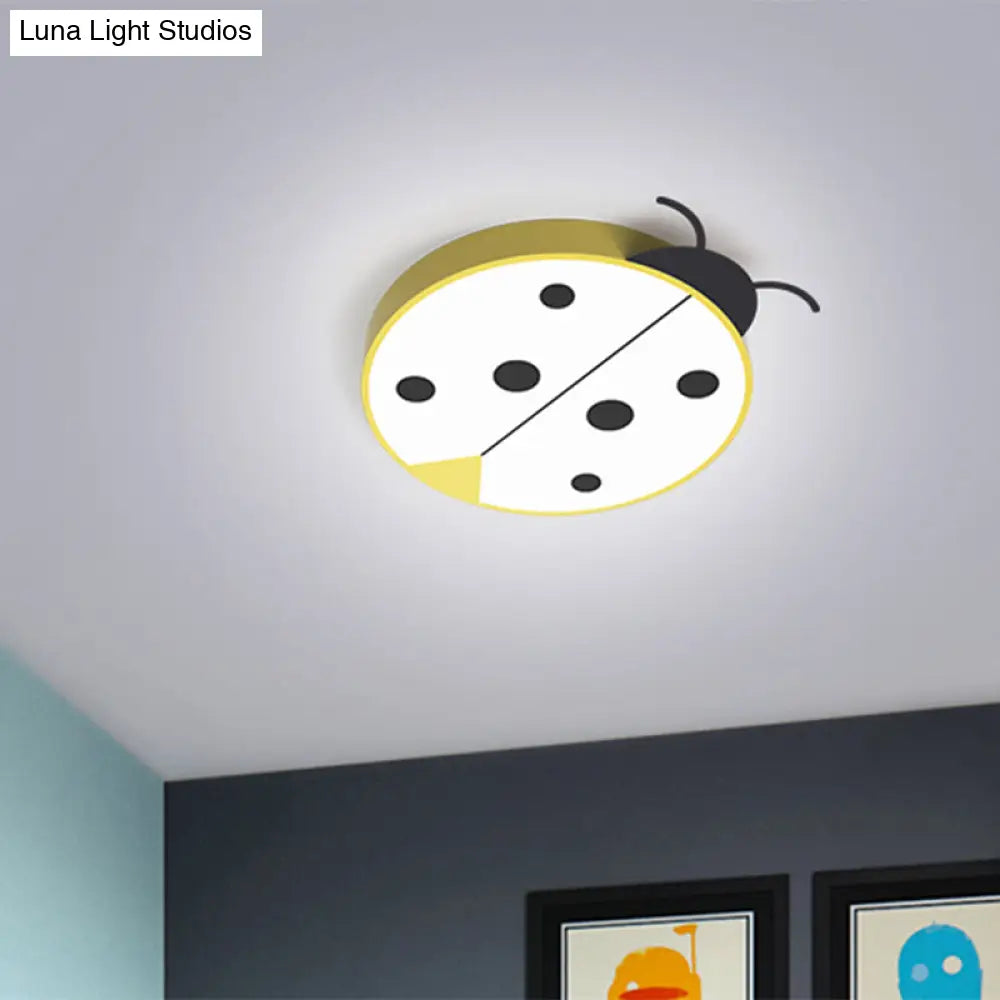 Ladybug Cartoon Led Flush Mount Light Fixture - Fun Acrylic Red/Yellow Flushmount Lighting For