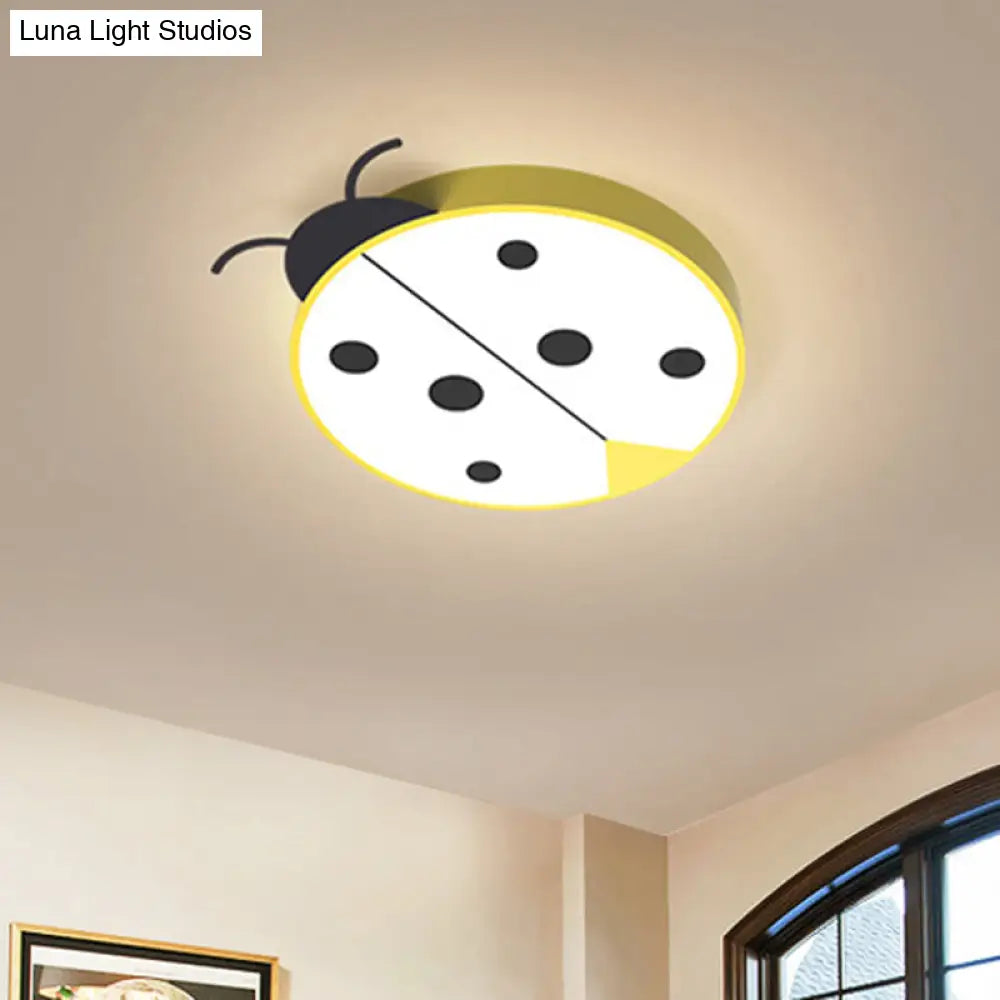 Ladybug Cartoon Led Flush Mount Light Fixture - Fun Acrylic Red/Yellow Flushmount Lighting For