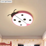 Ladybug Cartoon Led Flush Mount Light Fixture - Fun Acrylic Red/Yellow Flushmount Lighting For