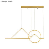Landscape Line Art Pendant Light: Minimalist Metal Black/Gold Led Hanging Lamp In Warm/White Light