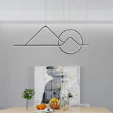 Landscape Line Art Pendant Light: Minimalist Metal Black/Gold Led Hanging Lamp In Warm/White Light