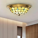 Lattice Bowl Flushmount Led Stained Glass Tiffany Style Ceiling Fixture In Brass Various Sizes / 16’