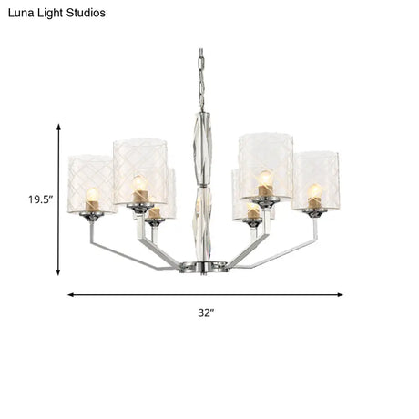 Lattice Glass Up Chandelier - Simple Cup Design 6/8-Light Ceiling Fixture In Chrome