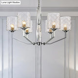 Lattice Glass Up Chandelier - Simple Cup Design 6/8-Light Ceiling Fixture In Chrome