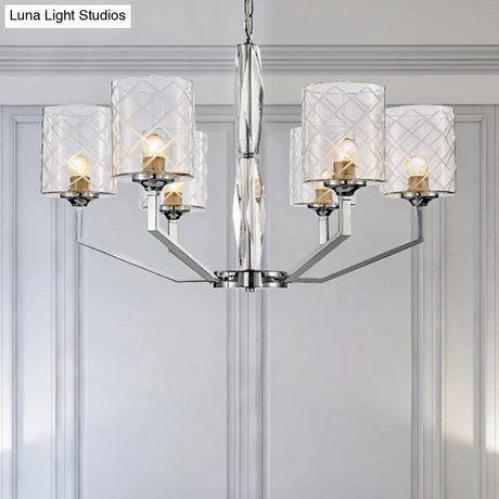 Lattice Glass Up Chandelier - Simple Cup Design 6/8-Light Ceiling Fixture In Chrome