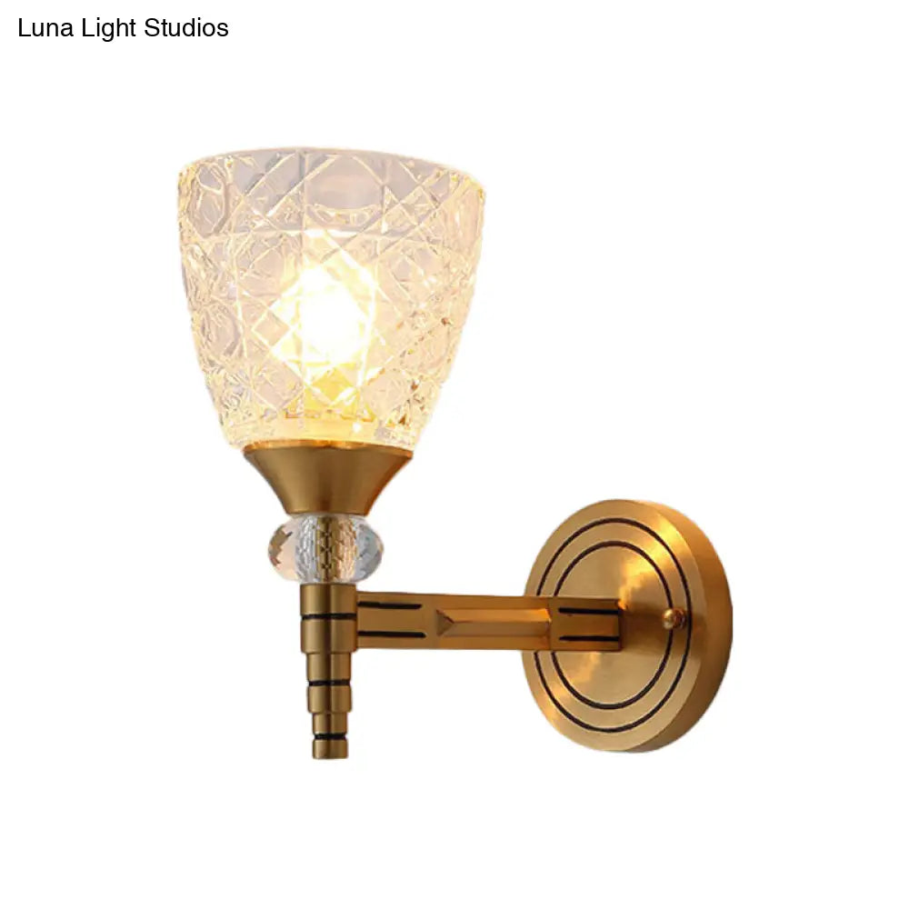 Lattice Glass Wall Lamp With Brass Finish - Loft Bedroom Mount Light