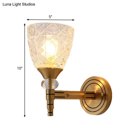 Lattice Glass Wall Lamp With Brass Finish - Loft Bedroom Mount Light