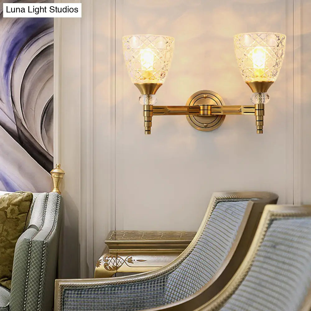 Lattice Glass Wall Lamp With Brass Finish - Loft Bedroom Mount Light