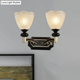 Latticed Glass Cone Up Wall Lamp - Translucent Farmhouse Style Black/Gold 1/2 Light Indoor Mount
