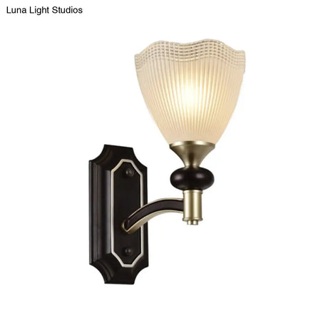 Latticed Glass Cone Up Wall Lamp - Translucent Farmhouse Style Black/Gold 1/2 Light Indoor Mount