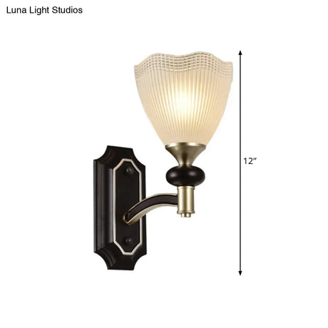 Latticed Glass Cone Up Wall Lamp - Translucent Farmhouse Style Black/Gold 1/2 Light Indoor Mount