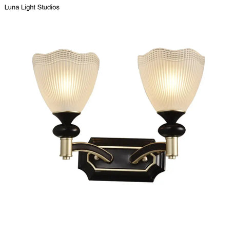 Latticed Glass Cone Up Wall Lamp - Translucent Farmhouse Style Black/Gold 1/2 Light Indoor Mount