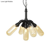 Laura - Antiqued 2/3/5 Heads Metal Hanging Light Black Finish Sputnik Pipe Bar Chandelier With