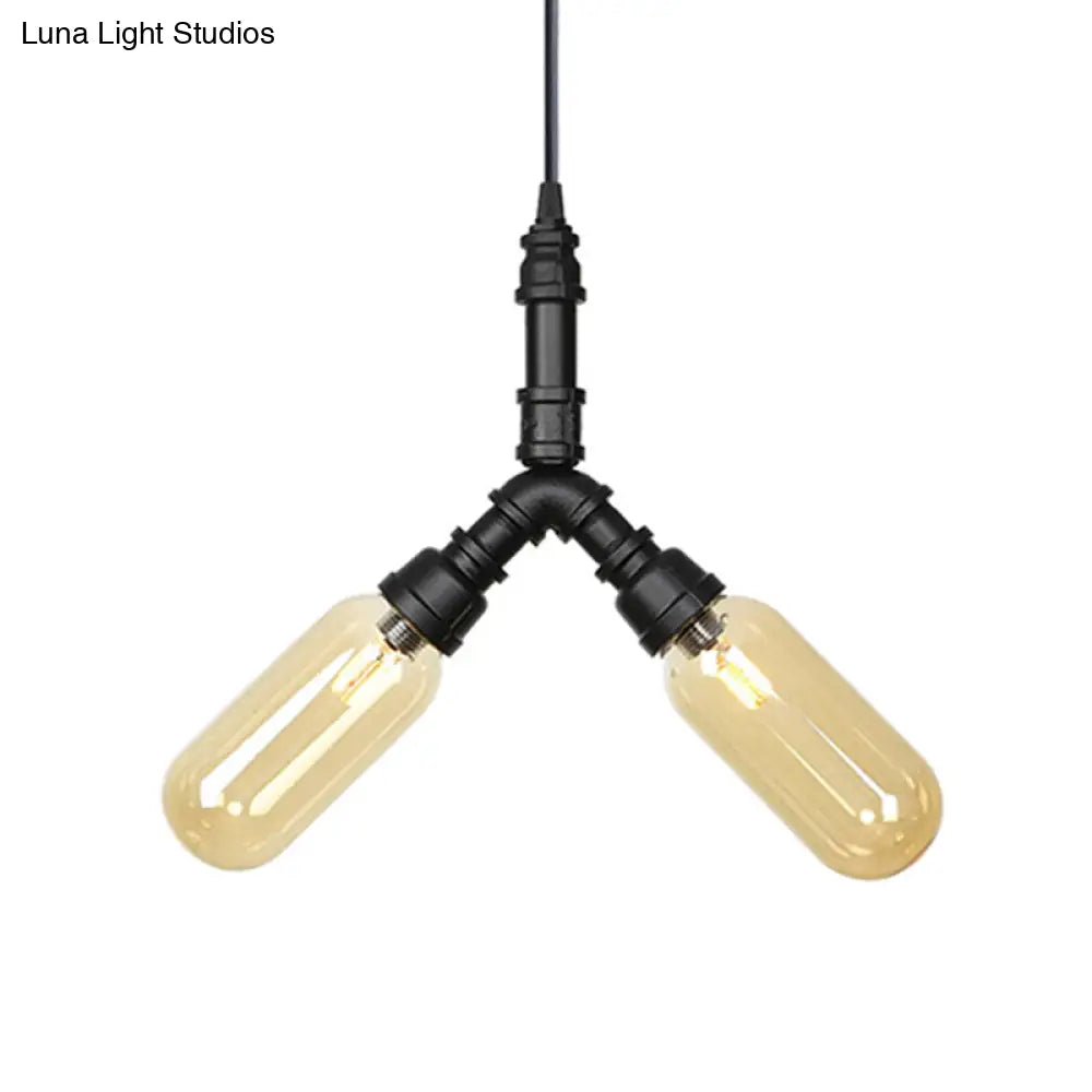 Laura - Antiqued 2/3/5 Heads Metal Hanging Light Black Finish Sputnik Pipe Bar Chandelier With