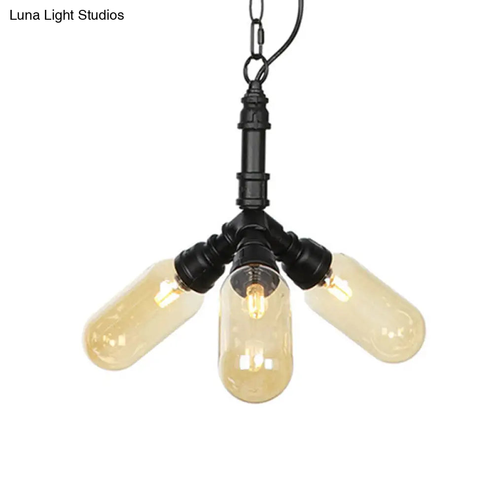 Laura - Antiqued 2/3/5 Heads Metal Hanging Light Black Finish Sputnik Pipe Bar Chandelier With