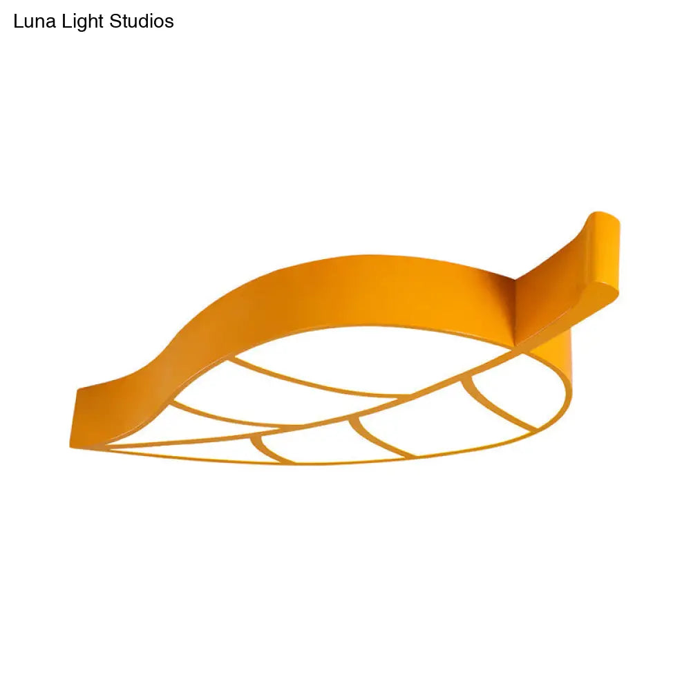 Leaf-Shaped Flush Mount Acrylic Led Ceiling Lamp For Kids’ Bedroom In Red/Yellow/Blue