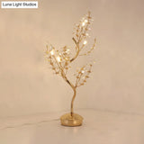 Leaf Sleeping Room Desk Light- Gold Tree Design- 6-Bulb Night Lamp With Cut Crystal- Contemporary
