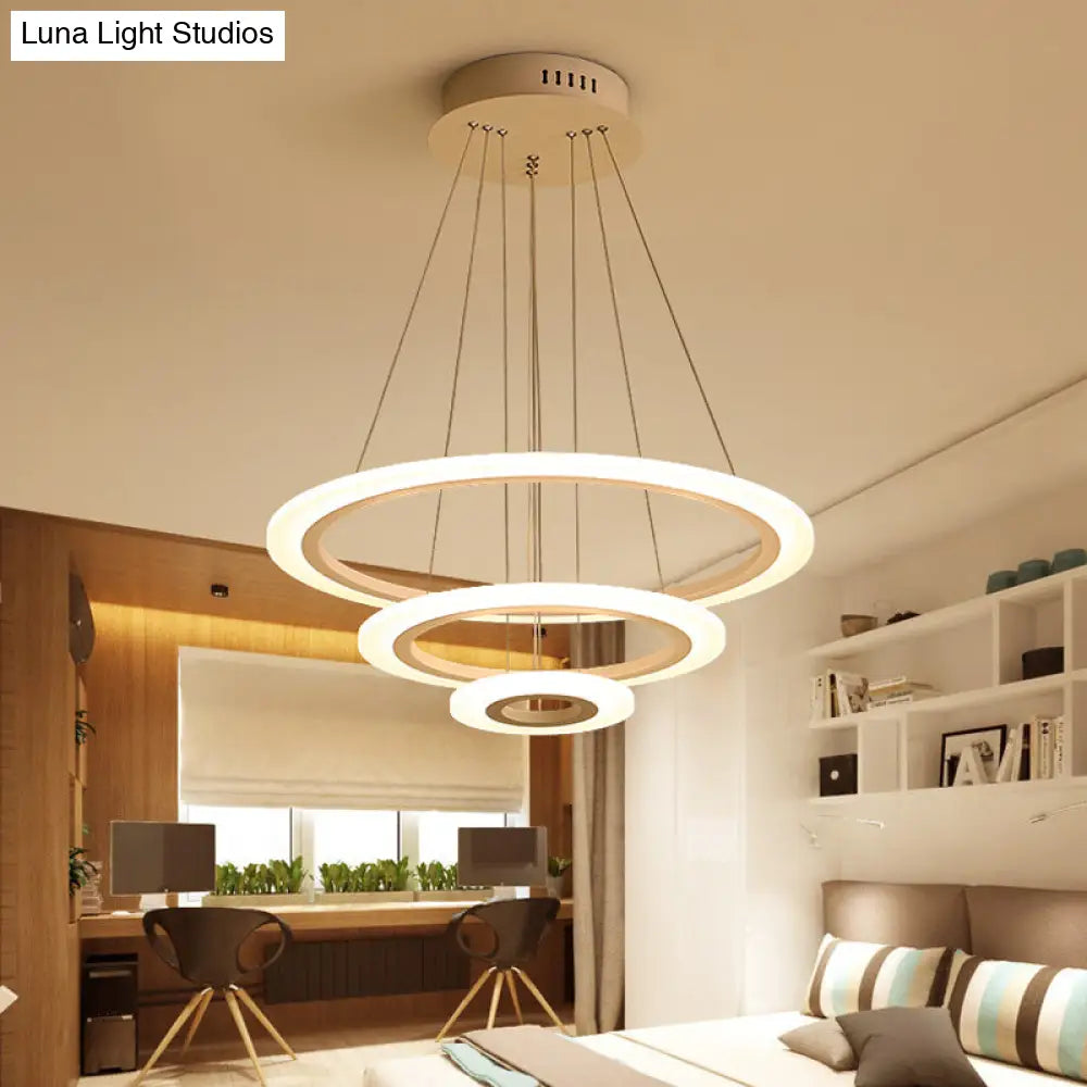 Led 2/3-Tiered Acrylic Chandelier - Modern Coffee Hoop Pendant Light Kit Small/Large Size