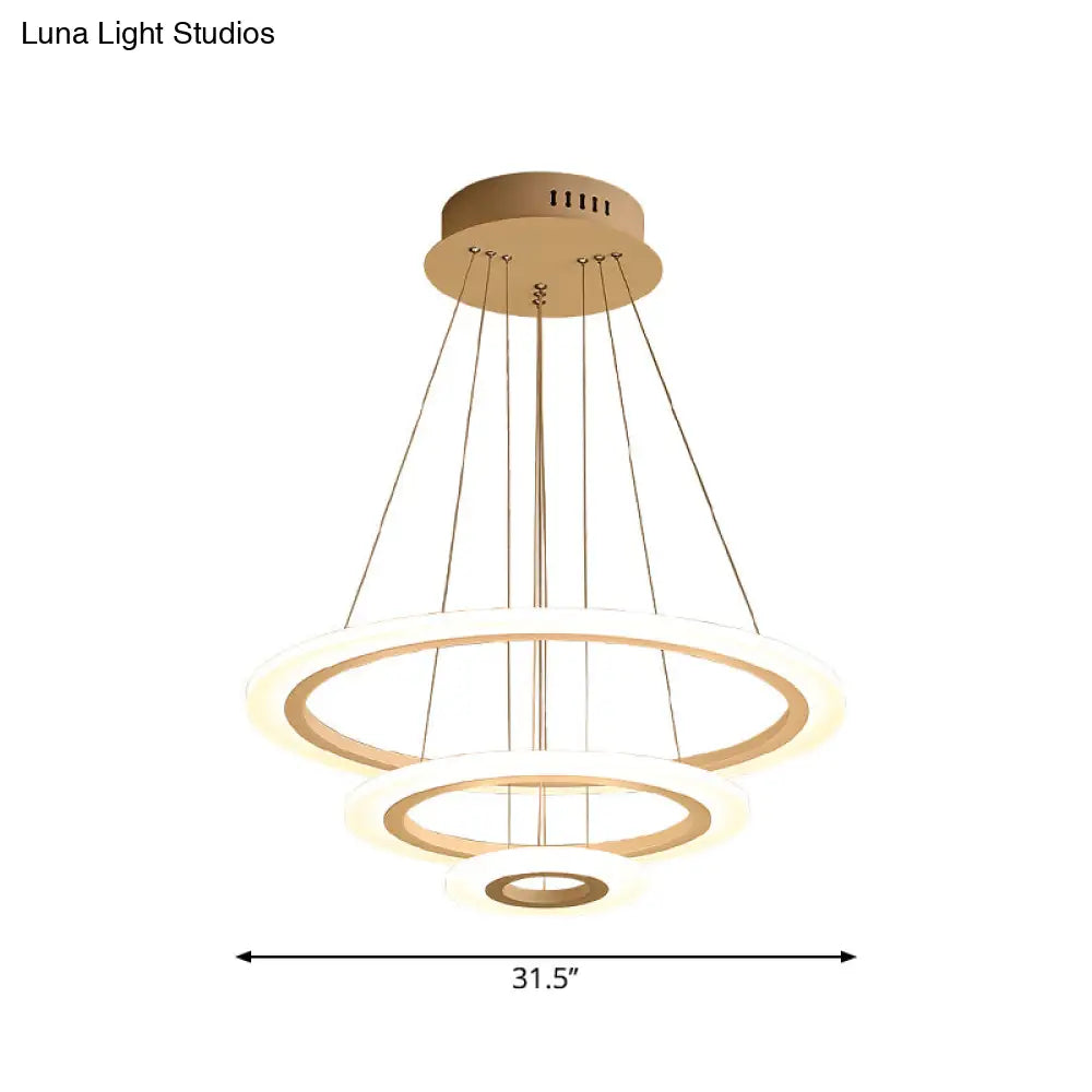 Led 2/3-Tiered Acrylic Chandelier - Modern Coffee Hoop Pendant Light Kit Small/Large Size