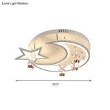 Led Acrylic Flush Ceiling Light - Modern Style White Star Moon Bedroom Lamp In 3 Color Options