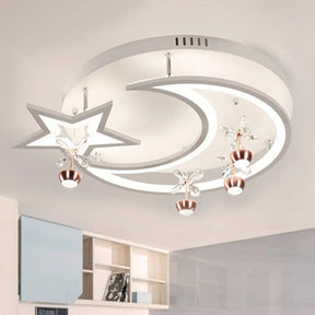Led Acrylic Flush Ceiling Light - Modern Style White Star Moon Bedroom Lamp In 3 Color Options /