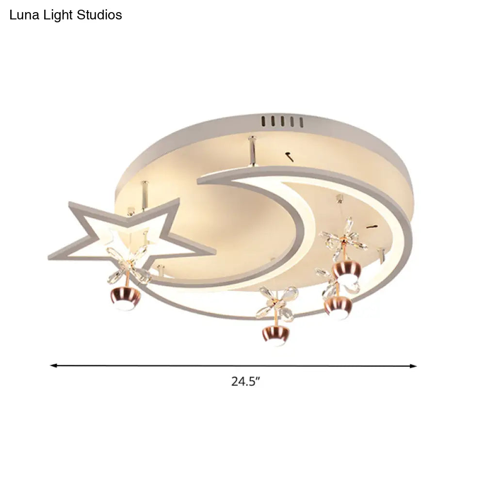 Led Acrylic Flush Ceiling Light - Modern Style White Star Moon Bedroom Lamp In 3 Color Options