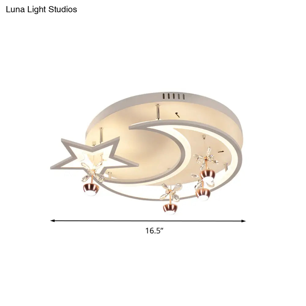 Led Acrylic Flush Ceiling Light - Modern Style White Star Moon Bedroom Lamp In 3 Color Options