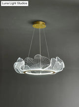 Led Acrylic Leaf Chandelier In Simplicity Gold Finish - Dining Room Pendant Light
