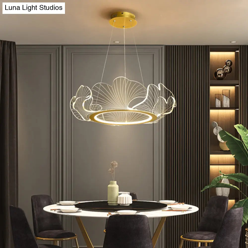 Led Acrylic Leaf Chandelier In Simplicity Gold Finish - Dining Room Pendant Light
