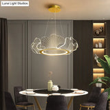 Led Acrylic Leaf Chandelier In Simplicity Gold Finish - Dining Room Pendant Light
