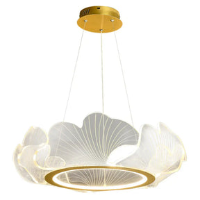 Led Acrylic Leaf Chandelier In Simplicity Gold Finish - Dining Room Pendant Light / 27 White