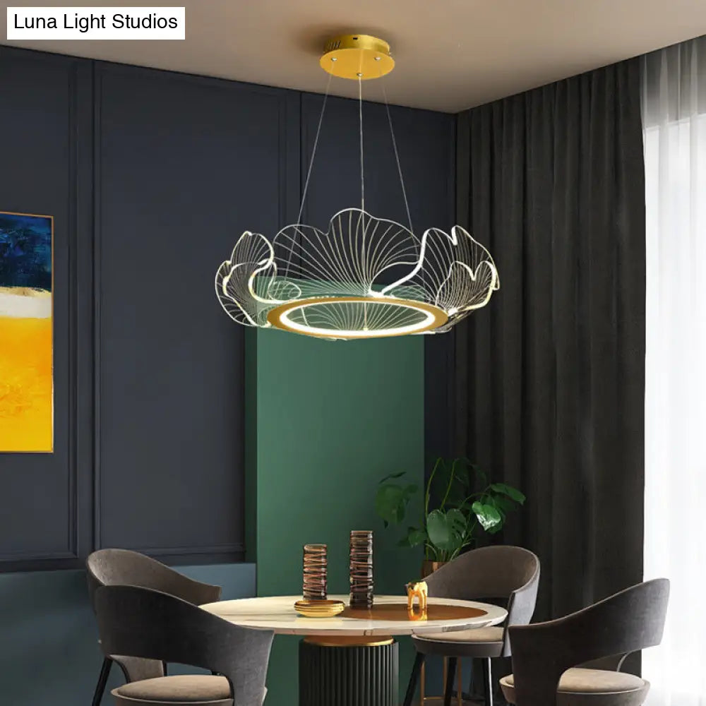 Led Acrylic Leaf Chandelier In Simplicity Gold Finish - Dining Room Pendant Light