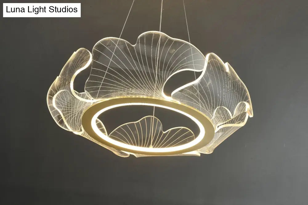 Led Acrylic Leaf Chandelier In Simplicity Gold Finish - Dining Room Pendant Light