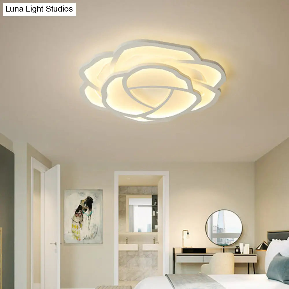 Led Acrylic Shaded Rose Flush Mount Ceiling Lamp - Simplicity Bedroom Light (16’/20.5’) In
