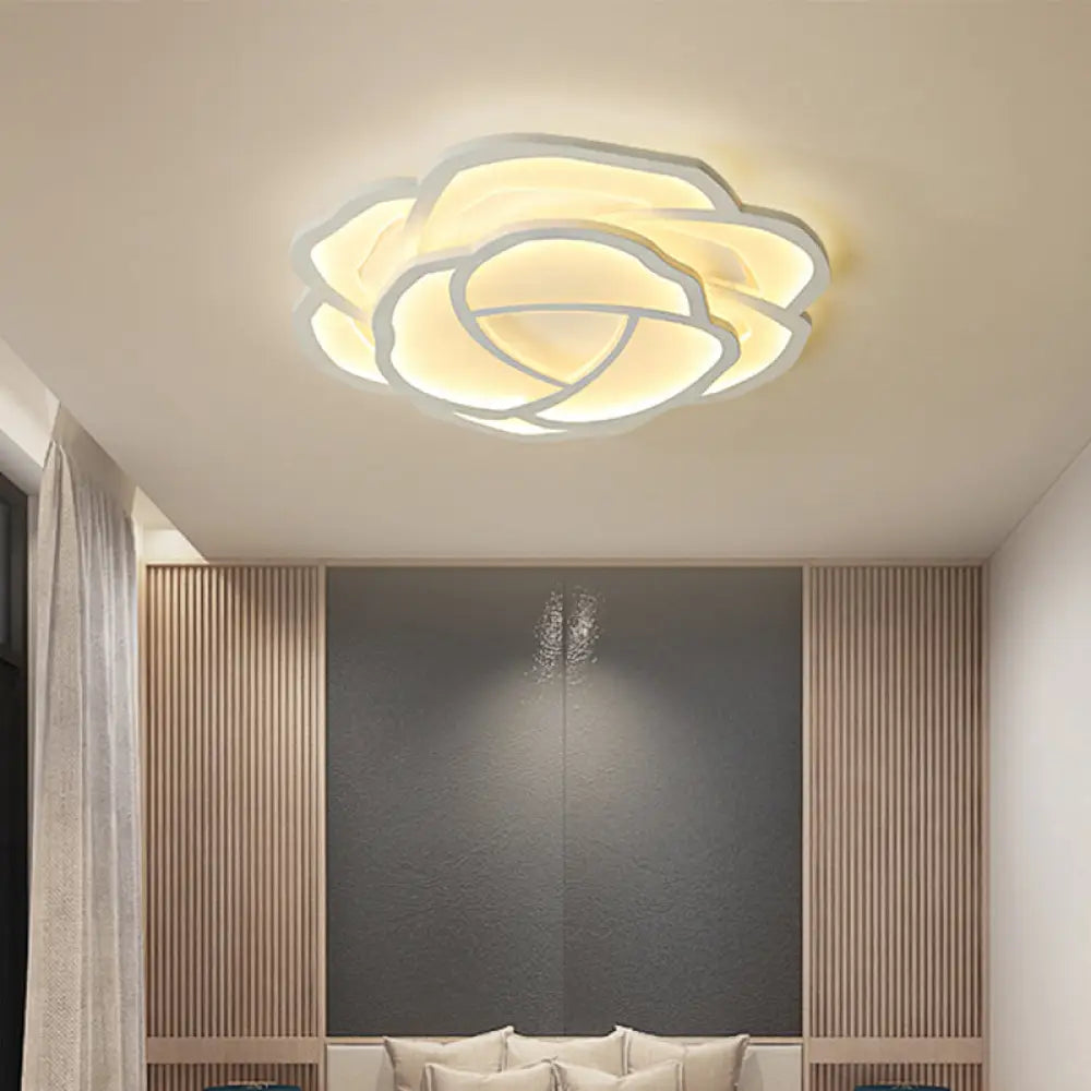 Led Acrylic Shaded Rose Flush Mount Ceiling Lamp - Simplicity Bedroom Light (16’/20.5’) In