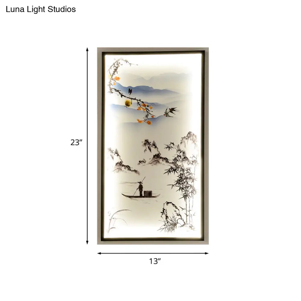 Led Asian Black Wall Mounted Lamp: Fabric Boat Ride Mural Lighting For Living Room