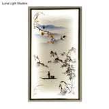 Led Asian Black Wall Mounted Lamp: Fabric Boat Ride Mural Lighting For Living Room