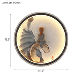 Led Asian Buddha Boy Mural Lamp: Wall Mounted Aluminum Lighting With Black Halo Ring - Ideal For