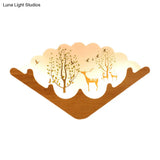 Led Asian Style Acrylic Fan Shaped Wall Lamp With Elk Deer & Forest Pattern