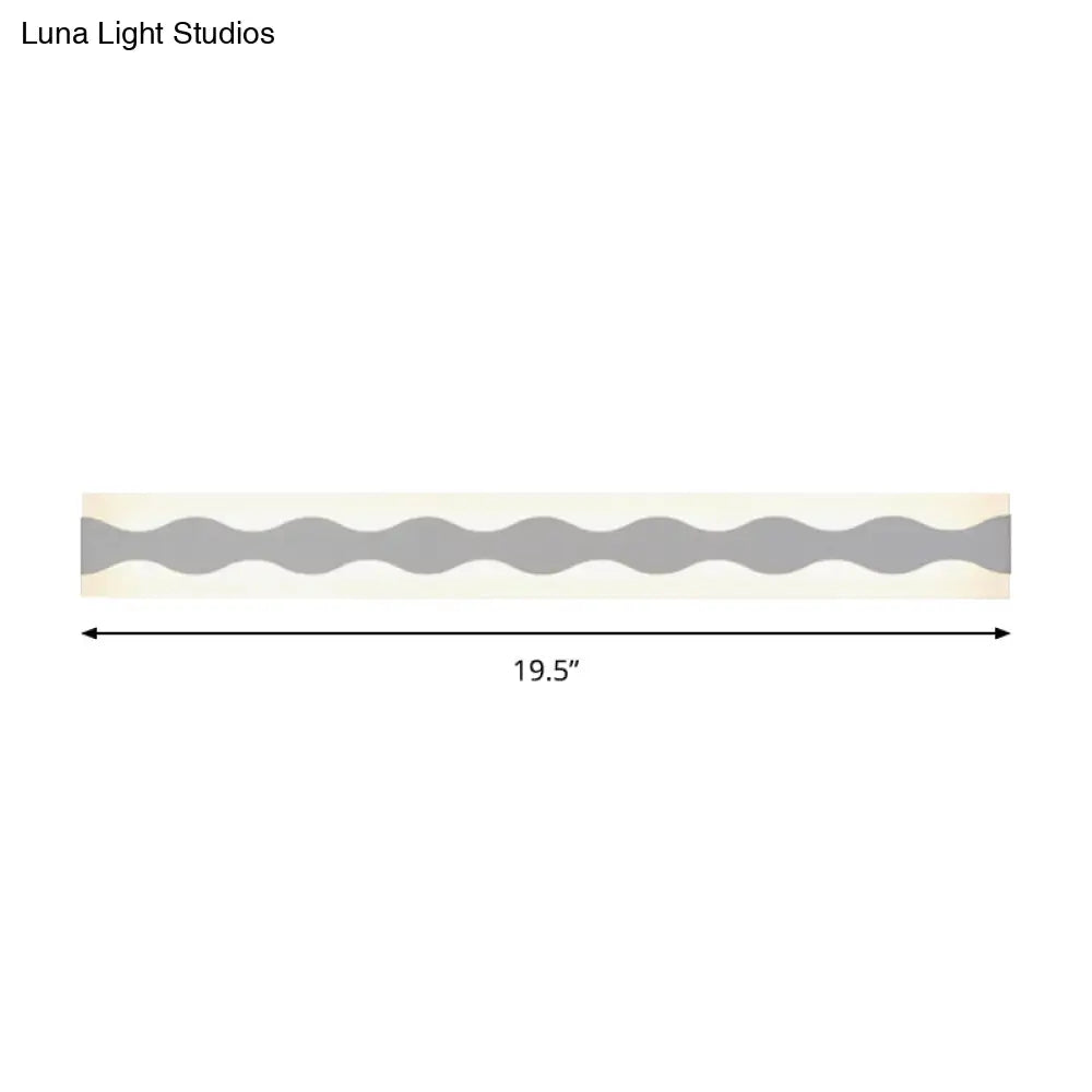 Led Bathroom Vanity Light With Wave Acrylic Shade: 16/19.5 Wide White Wall Sconce In Warm/White