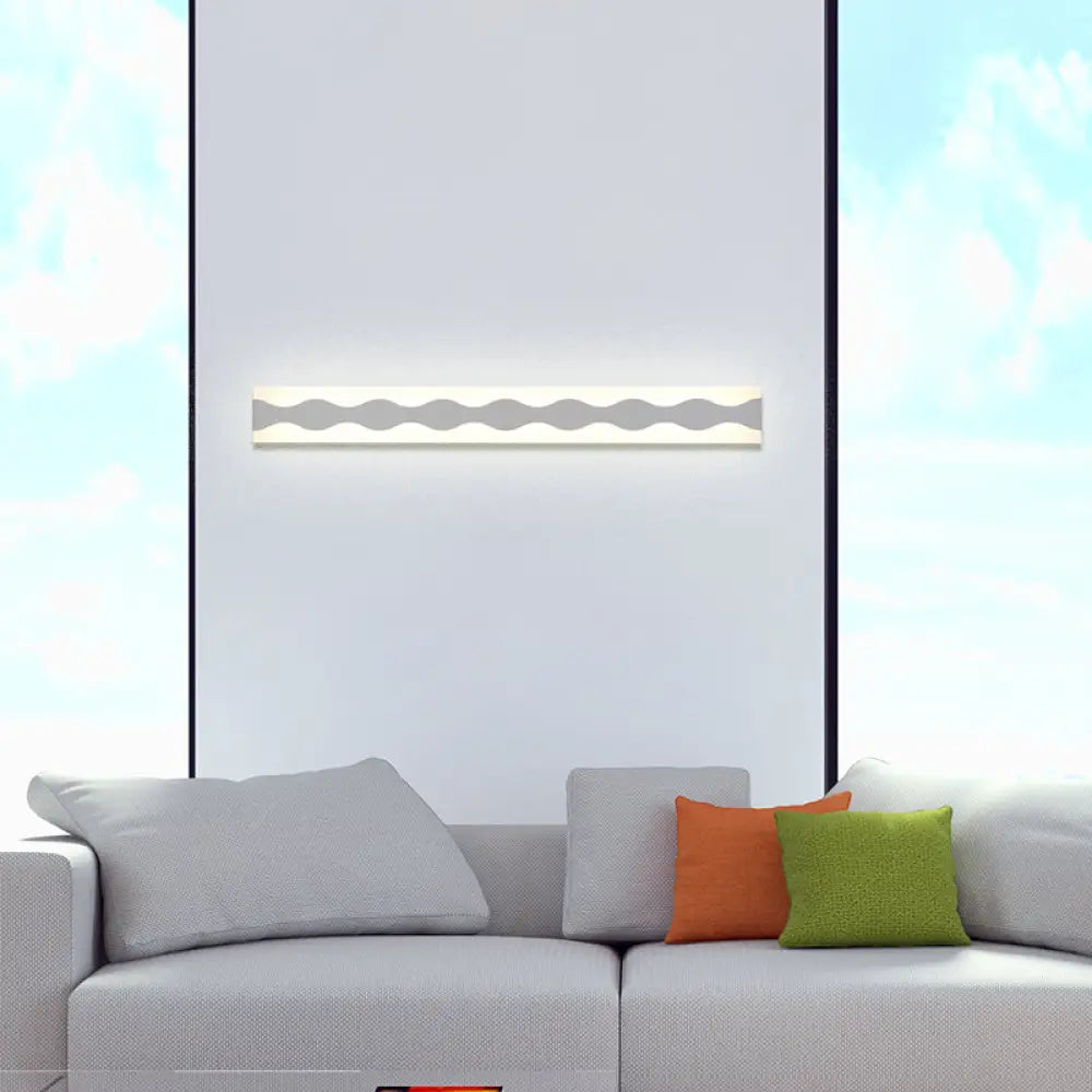 Led Bathroom Vanity Light With Wave Acrylic Shade: 16/19.5 Wide White Wall Sconce In Warm/White