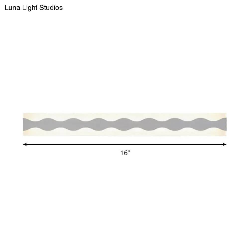 Led Bathroom Vanity Light With Wave Acrylic Shade: 16/19.5 Wide White Wall Sconce In Warm/White