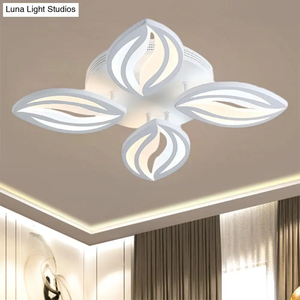 Led Bedroom Ceiling Light - 4/6 Lights Flush Mount Fixture With Leaf Acrylic Shade White