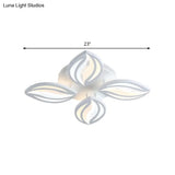Led Bedroom Ceiling Light - 4/6 Lights Flush Mount Fixture With Leaf Acrylic Shade White